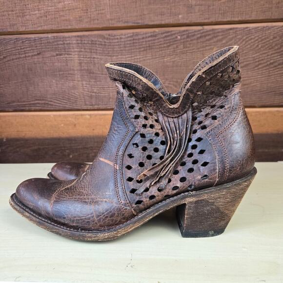 Shyanne Distressed Brown Cutout Ankle Boots - Picture 1 of 10